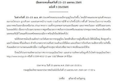 เชียงรายเตรียมรับมือ “พายุฤดูร้อน” 23-25 เม.ย.69 นี้ ระวังอันตรายจากลมกระโชกแรง ฟ้าผ่า ลูกเห็บตกในบางพื้นที่
